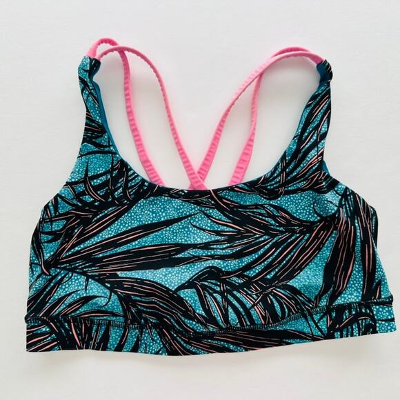Lululemon Energy Bra Mini Palm Lace Tofino Teal Black Size 8 High Support - Picture 3 of 5